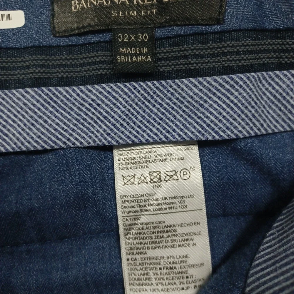 Banana Republic Pants Mens 32x30‎ Blue Wool Straight Preppy Chino Slim Fit